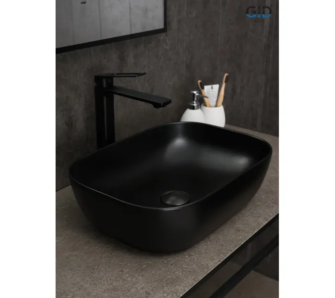 Накладная черная матовая раковина для ванной Gid Bm1333, Выбрать цвет: Черный матовый, изображение 2