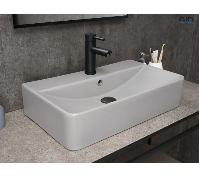 Накладная серая матовая раковина для ванной Gid Gm1344, Выбрать цвет: Серый матовый