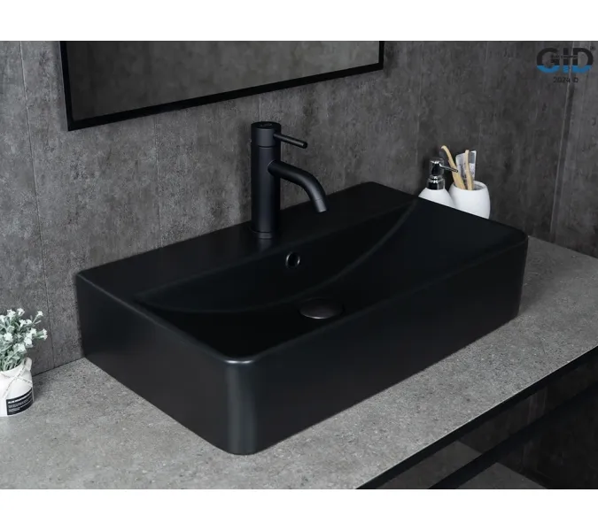 Накладная черная матовая раковина для ванной Gid Bm1344, Выбрать цвет: Черный матовый