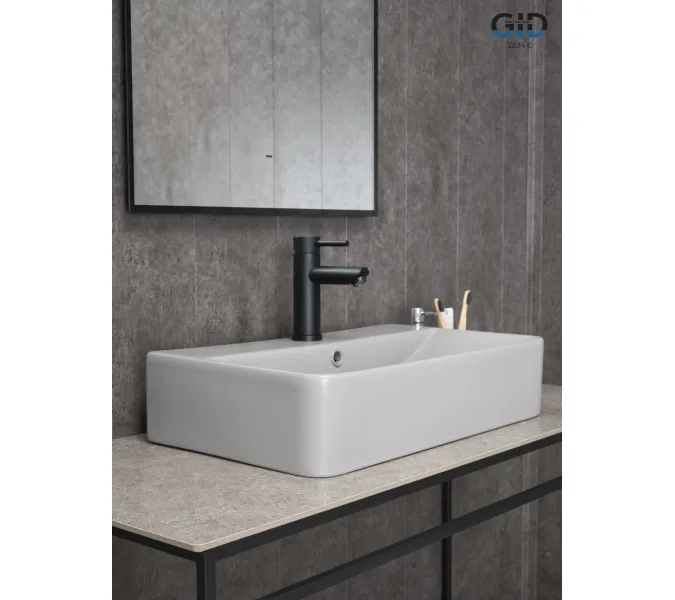 Накладная серая матовая раковина для ванной Gid Gm1344, Выбрать цвет: Серый матовый, изображение 3