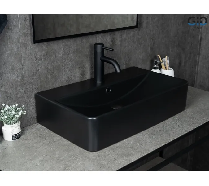 Накладная черная матовая раковина для ванной Gid Bm1344, Выбрать цвет: Черный матовый, изображение 4