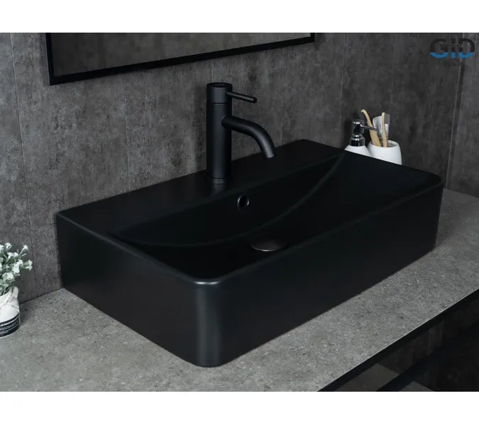Накладная черная матовая раковина для ванной Gid Bm1344, Выбрать цвет: Черный матовый, изображение 5