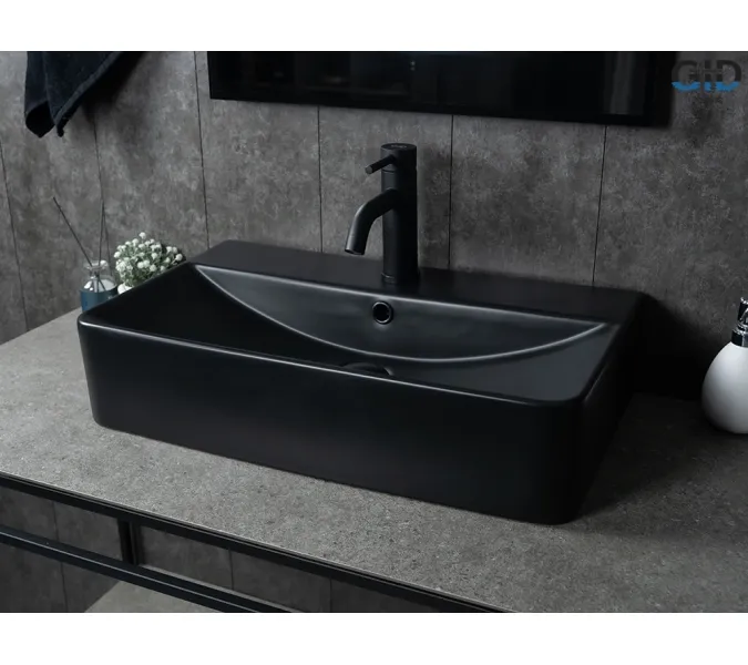 Накладная черная матовая раковина для ванной Gid Bm1344, Выбрать цвет: Черный матовый, изображение 3