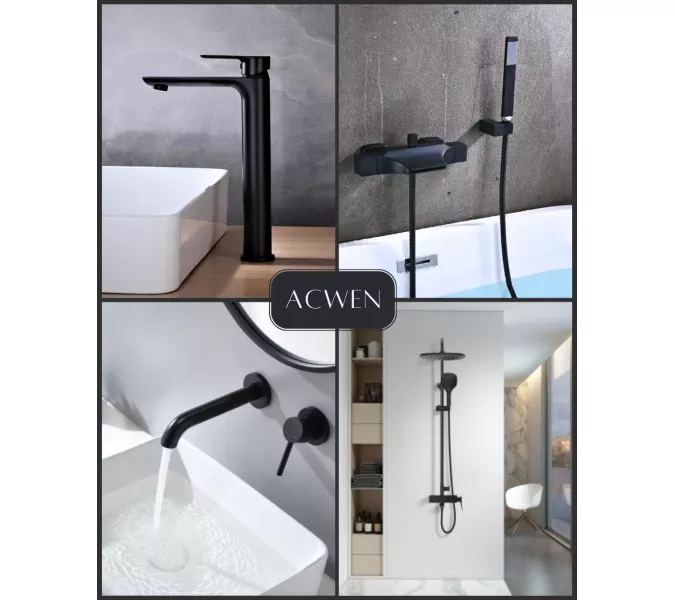 Смеситель для накладной раковины ACWEN 80012B-2 черный матовый, изображение 8