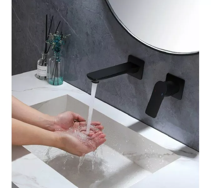 Смеситель для раковины скрытого монтажа ACWEN 6616B  черный матовый, Выбрать цвет: Черный, изображение 12