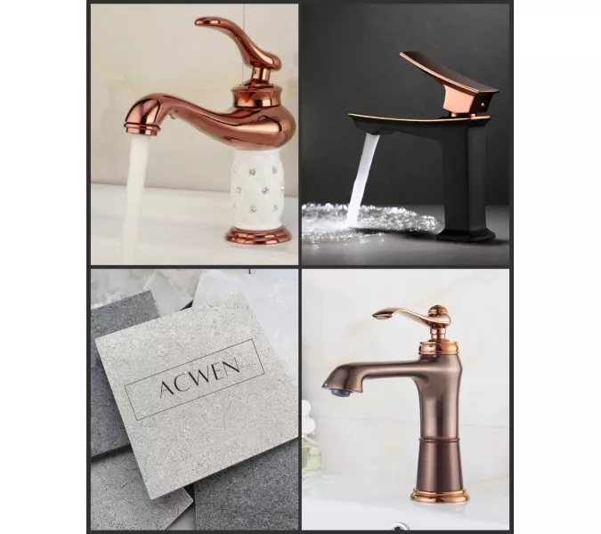 Смеситель  для раковины  ACWEN 610011RB, Выбрать цвет: черный/розовое золото, изображение 9