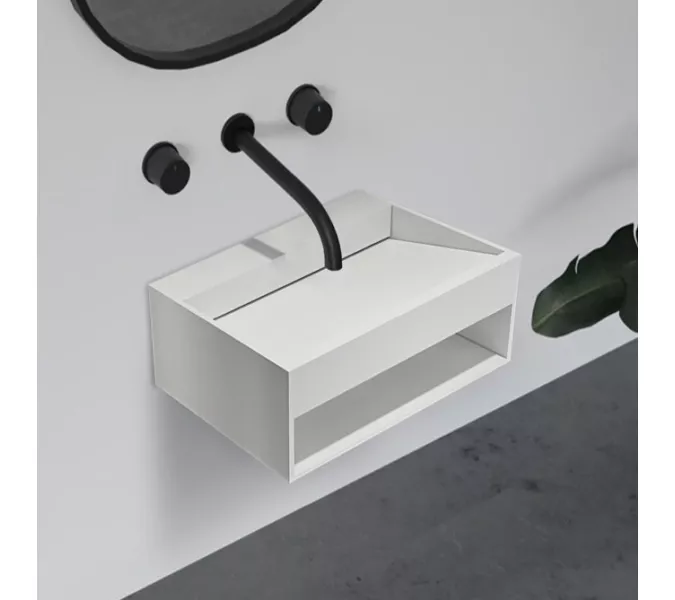 Тумба с раковиной ABBER Stein AS2645 подвесная, белая матовая, Выбрать размер: 60