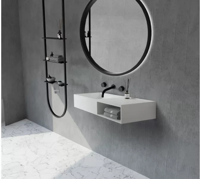 Тумба с раковиной ABBER Stein AS2649 подвесная, белая матовая, Выбрать размер: 80, изображение 4