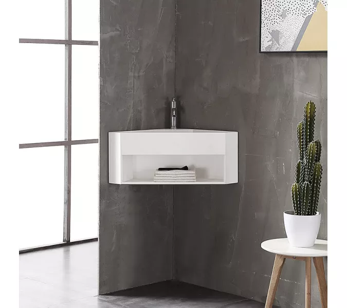 Тумба с раковиной ABBER Stein AS2653 подвесная, угловая, белая матовая, изображение 2