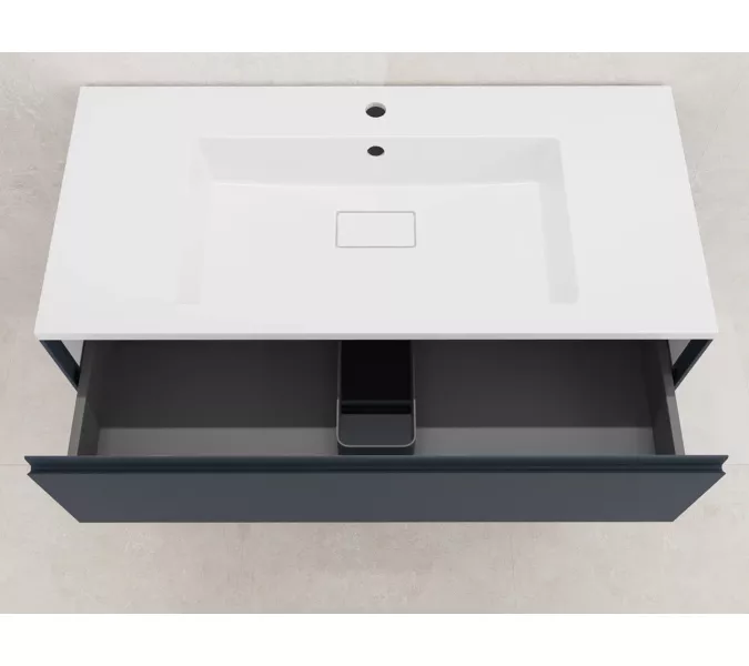 Тумба напольная Style line "ЛИМА 100/80" эмаль, с раковиной LINE 100/80, 2 ящ., PLUS, графит, Выбрать цвет: Графит, Выбрать размер: 100, Внешний вид: с раковиной кварц/серый шелк, изображение 4