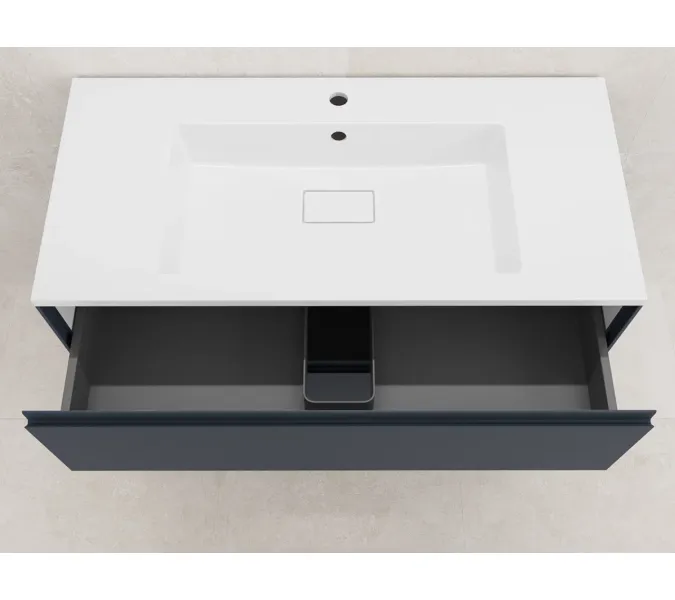 Тумба подвесная Style line "ЛИМА эмаль, с раковиной  LINE, 2 ящ., PLUS, графит, Выбрать цвет: Графит, Выбрать размер: 100, Внешний вид: с белой раковиной, изображение 3