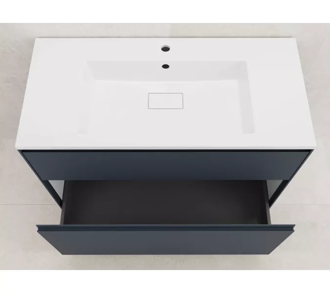 Тумба напольная Style line "ЛИМА 100/80" эмаль, с раковиной LINE 100/80, 2 ящ., PLUS, графит, Выбрать цвет: Графит, Выбрать размер: 100, Внешний вид: с раковиной кварц/серый шелк, изображение 5