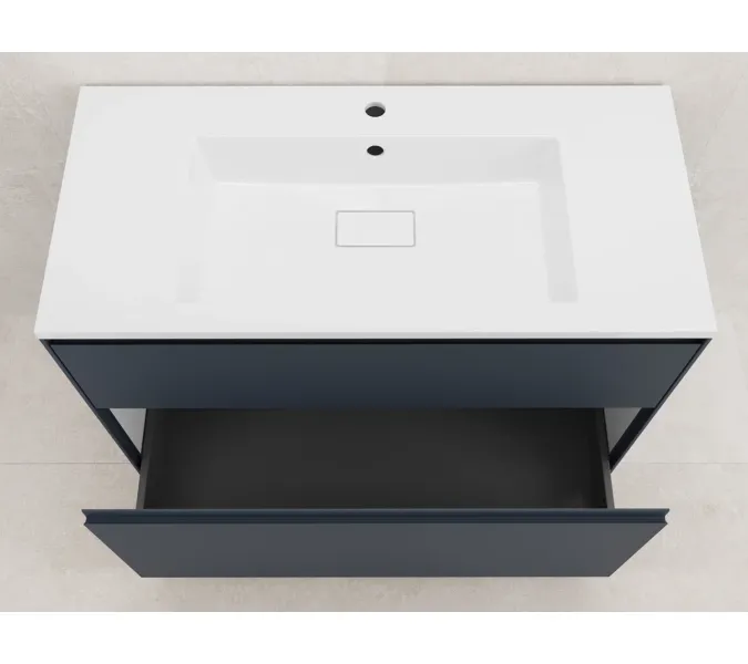 Тумба подвесная Style line "ЛИМА эмаль, с раковиной  LINE, 2 ящ., PLUS, графит, Выбрать цвет: Графит, Выбрать размер: 100, Внешний вид: с белой раковиной, изображение 4