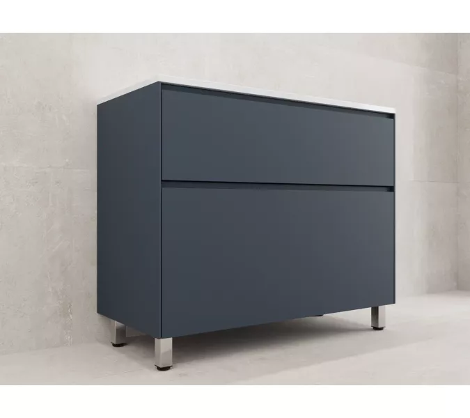 Тумба напольная Style line "ЛИМА 100/80" эмаль, с раковиной LINE 100/80, 2 ящ., PLUS, графит, Выбрать цвет: Графит, Выбрать размер: 100, Внешний вид: с раковиной кварц/серый шелк, изображение 3