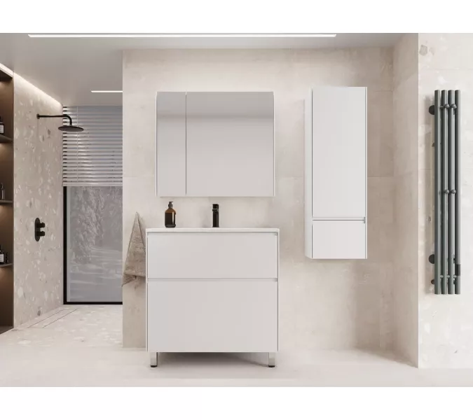 Тумба напольная Style line  "ЛИМА 100/80" эмаль, с раковиной LINE 100/80, 2 ящ., PLUS, белый матовый, Выбрать цвет: Белый, Выбрать размер: 100, Внешний вид: с белой раковиной, изображение 5