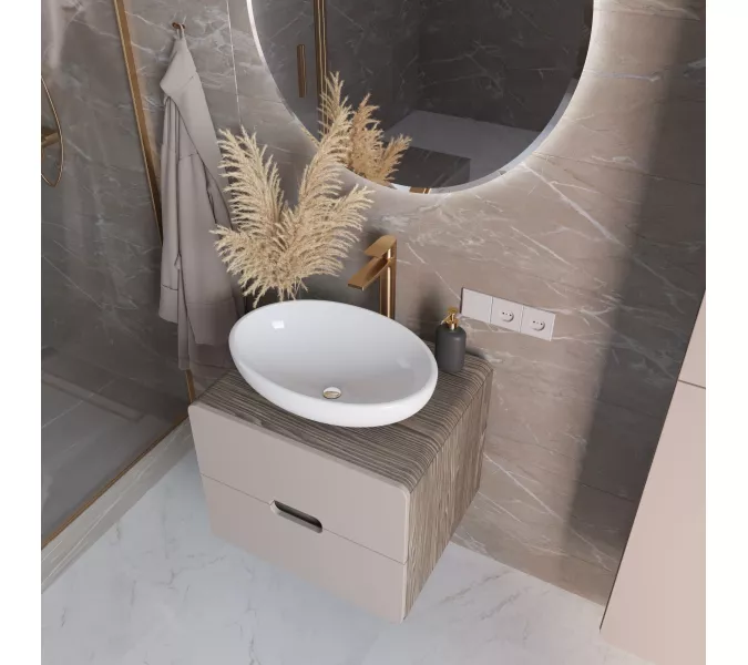 Тумба подвесная 1Marka Vortex  2я орех каньон коньяк/латте фактурный, Выбрать цвет: Латте фактурный, Выбрать размер: 60