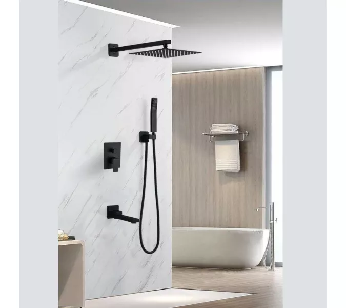 Душевая система ACWEN-80118B  встраиваемая с изливом , черный матовый, Выбрать цвет: Черный матовый, изображение 7