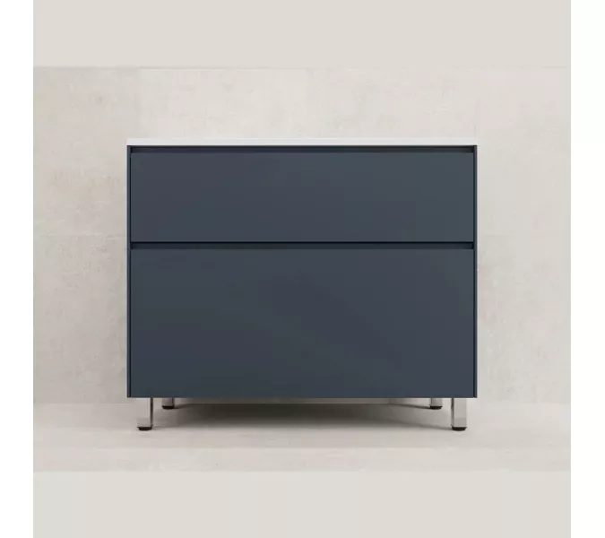 Тумба напольная Style line "ЛИМА 100/80" эмаль, с раковиной LINE 100/80, 2 ящ., PLUS, графит, Выбрать цвет: Графит, Выбрать размер: 100, Внешний вид: с раковиной кварц/серый шелк, изображение 2