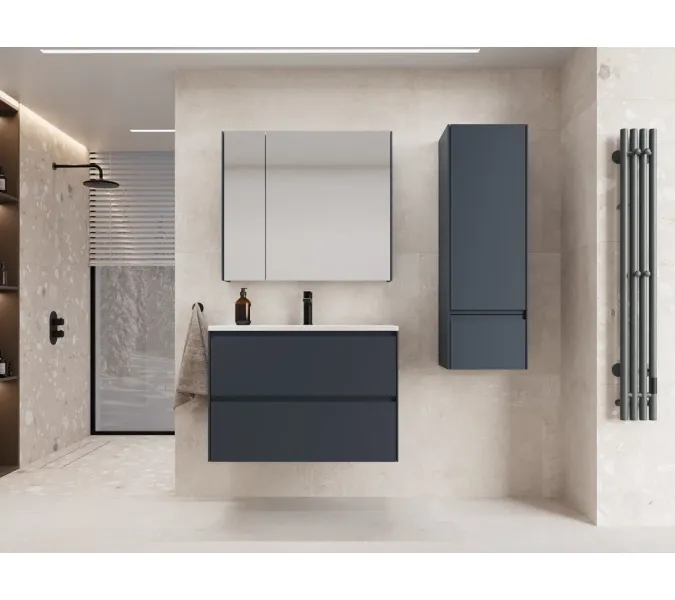 Тумба подвесная Style line "ЛИМА эмаль, с раковиной  LINE, 2 ящ., PLUS, графит, Выбрать цвет: Графит, Выбрать размер: 100, Внешний вид: с белой раковиной, изображение 5