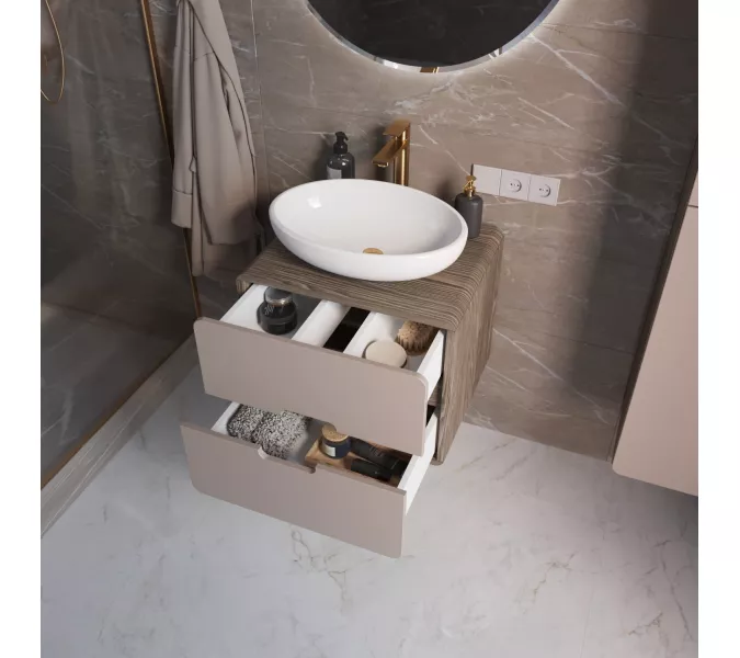 Тумба подвесная 1Marka Vortex  2я орех каньон коньяк/латте фактурный, Выбрать цвет: Латте фактурный, Выбрать размер: 60, изображение 2