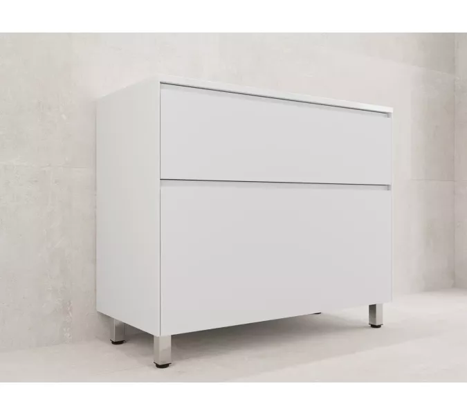 Тумба напольная Style line  "ЛИМА 100/80" эмаль, с раковиной LINE 100/80, 2 ящ., PLUS, белый матовый, Выбрать цвет: Белый, Выбрать размер: 100, Внешний вид: с белой раковиной, изображение 2