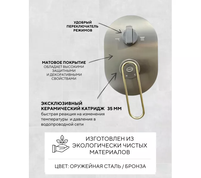 Душевая система ACWEN  JL-52111QL  встраиваемая , оружейная сталь/золото, изображение 6