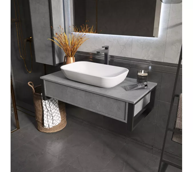 Тумба подвесная 1Marka GRUNGE LOFT  1в.я Бетон лофт, Выбрать цвет: Бетон лофт, Выбрать размер: 100