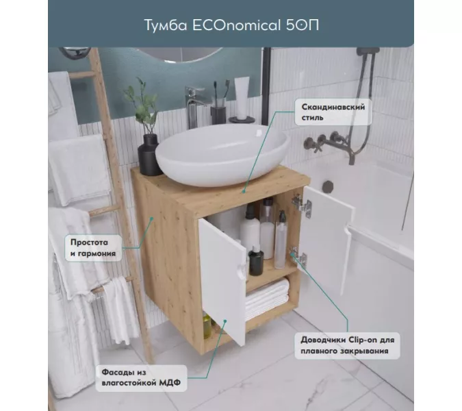 Тумба подвесная 1Marka ECOnomical   Белый, Выбрать размер: 50, изображение 3