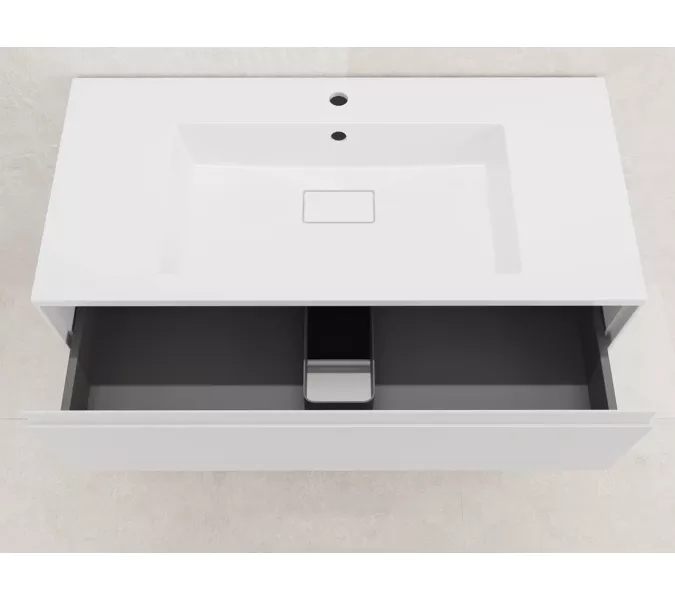 Тумба напольная Style line  "ЛИМА 100/80" эмаль, с раковиной LINE 100/80, 2 ящ., PLUS, белый матовый, Выбрать цвет: Белый, Выбрать размер: 100, Внешний вид: с белой раковиной, изображение 3