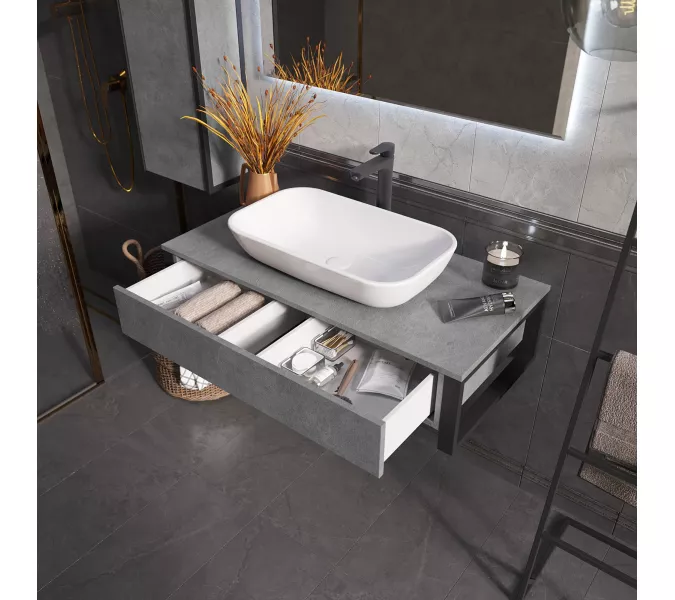 Тумба подвесная 1Marka GRUNGE LOFT  1в.я Бетон лофт, Выбрать цвет: Бетон лофт, Выбрать размер: 100, изображение 2