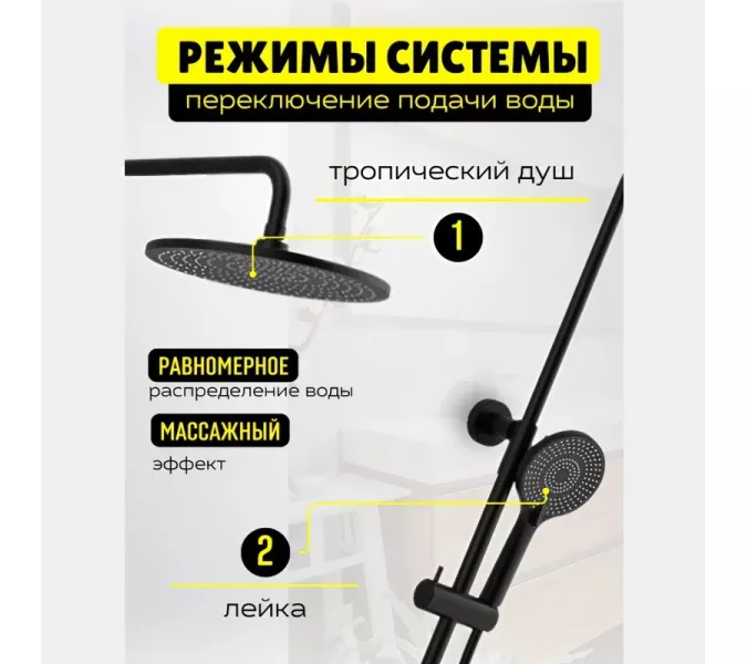 Душевая стойка  ACWEN  80050В с термостатом, Выбрать цвет: Черный, изображение 9