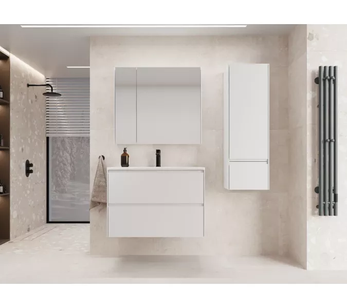 Тумба подвесная Style line  "ЛИМА 100/80" эмаль, с раковиной  LINE 100/80, 2 ящ., PLUS, белый матовый, Выбрать цвет: Белый, Выбрать размер: 100, Внешний вид: с раковиной кварц/антрацит, изображение 5