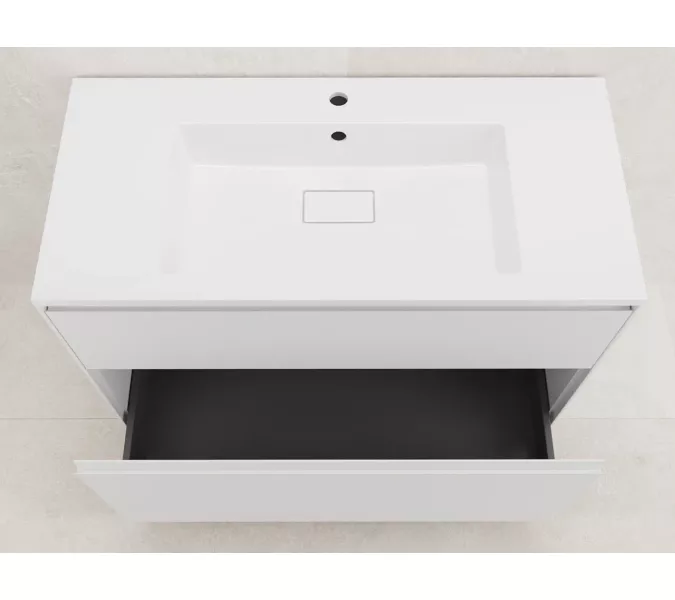 Тумба напольная Style line  "ЛИМА 100/80" эмаль, с раковиной LINE 100/80, 2 ящ., PLUS, белый матовый, Выбрать цвет: Белый, Выбрать размер: 100, Внешний вид: с белой раковиной, изображение 4