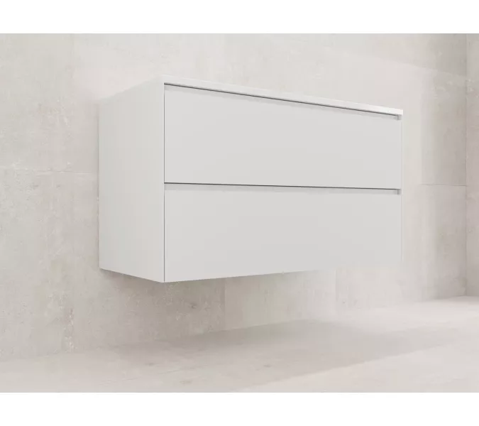 Тумба подвесная Style line  "ЛИМА 100/80" эмаль, с раковиной  LINE 100/80, 2 ящ., PLUS, белый матовый, Выбрать цвет: Белый, Выбрать размер: 100, Внешний вид: с раковиной кварц/антрацит, изображение 3