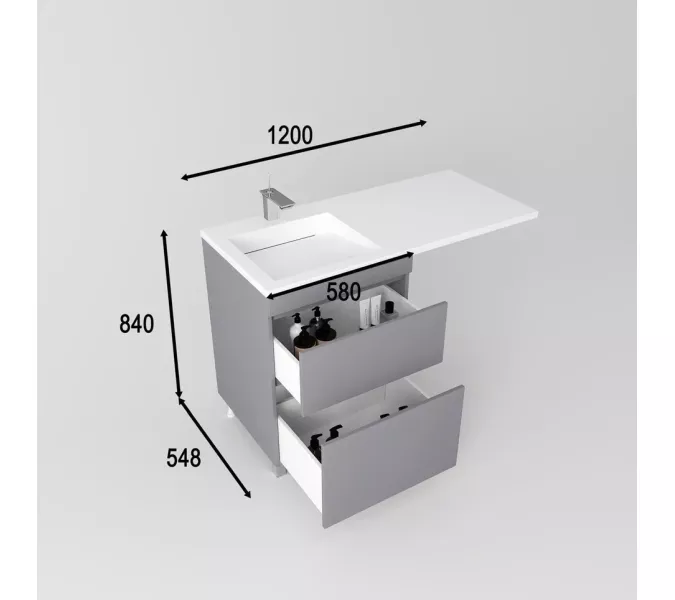 Раковина над стиральной машиной  ESTETUS ЛЕОН 1200*549 правая/левая, Ориентация: правая, изображение 6