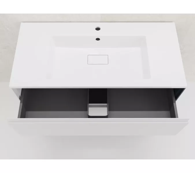 Тумба подвесная Style line  "ЛИМА 100/80" эмаль, с раковиной  LINE 100/80, 2 ящ., PLUS, белый матовый, Выбрать цвет: Белый, Выбрать размер: 100, Внешний вид: с раковиной кварц/антрацит, изображение 6