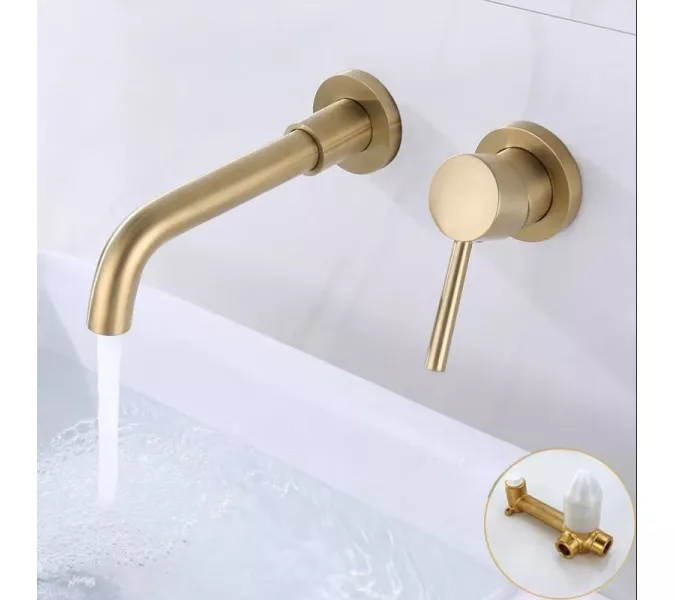 Смеситель для раковины скрытого монтажа ACWEN 6605C матовое золото, Выбрать цвет: Золото, изображение 9