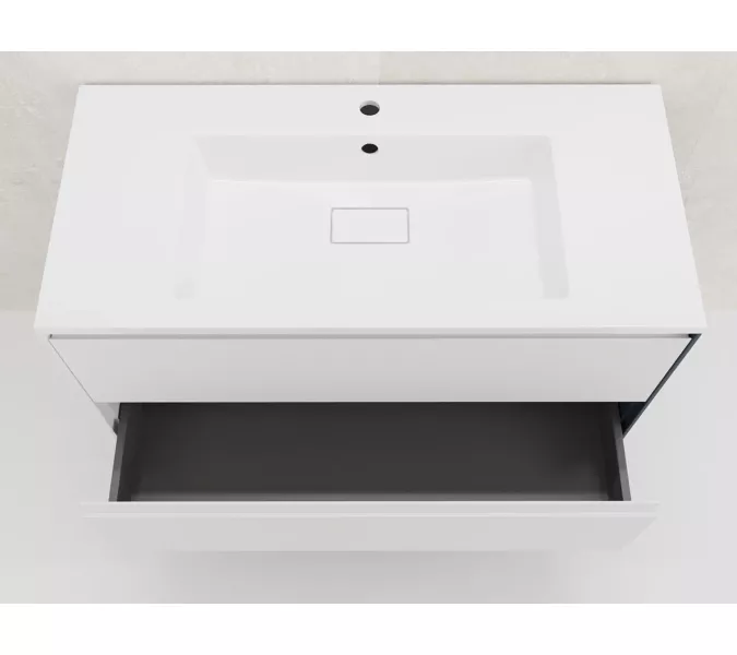 Тумба подвесная Style line  "ЛИМА 100/80" эмаль, с раковиной  LINE 100/80, 2 ящ., PLUS, белый матовый, Выбрать цвет: Белый, Выбрать размер: 100, Внешний вид: с раковиной кварц/антрацит, изображение 7