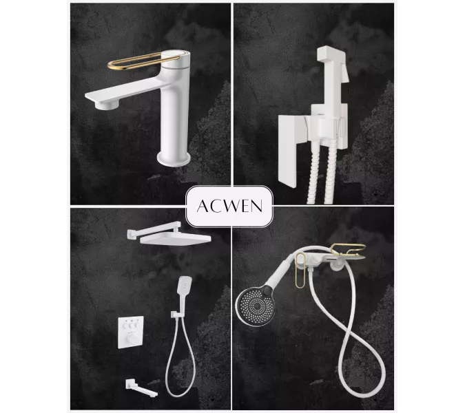 Душевая система без тропического душа ACWEN JL-13111MW  белый/золото, изображение 10