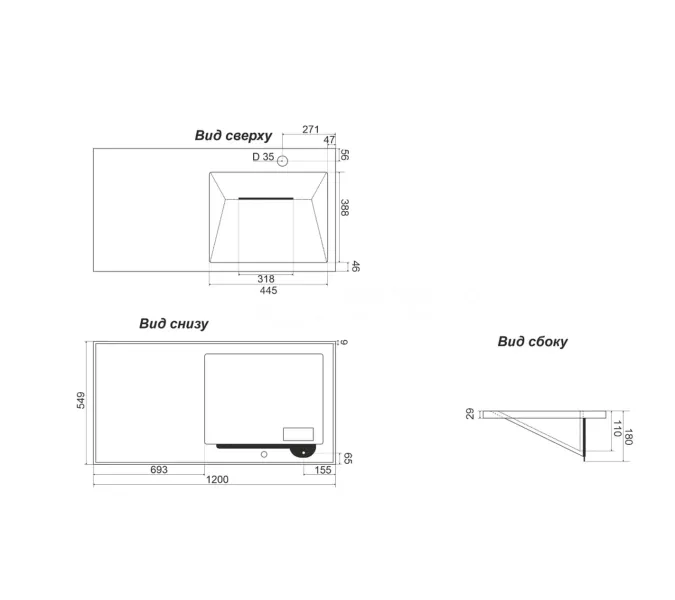 Раковина над стиральной машиной  ESTETUS ЛЕОН 1200*549 правая/левая, Ориентация: правая, изображение 7