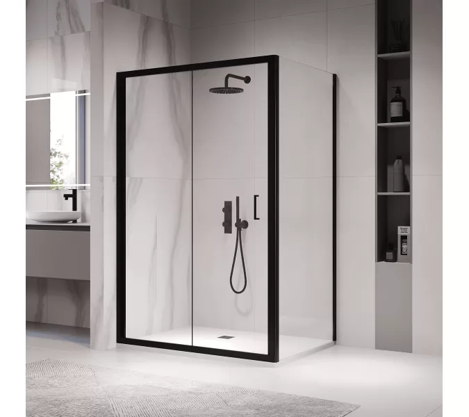 Душевой уголок RGW PA-142B (PA-21B+Z-050-5B) прозрачное/черный, Цвет стекла: прозрачное, Цвет профиля: Черный, Выбрать размер: 900x700