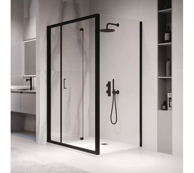 Душевой уголок RGW PA-142B (PA-21B+Z-050-5B) прозрачное/черный, Цвет стекла: прозрачное, Цвет профиля: Черный, Выбрать размер: 900x700, изображение 2