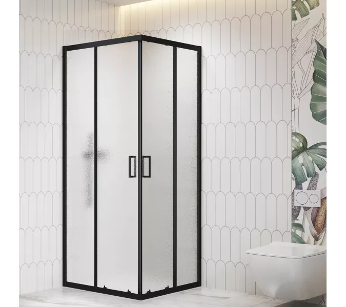 Душевой уголок RGW CL-36B рифленое/черный, Цвет стекла: рифленое, Цвет профиля: Черный, Выбрать размер: 800x800