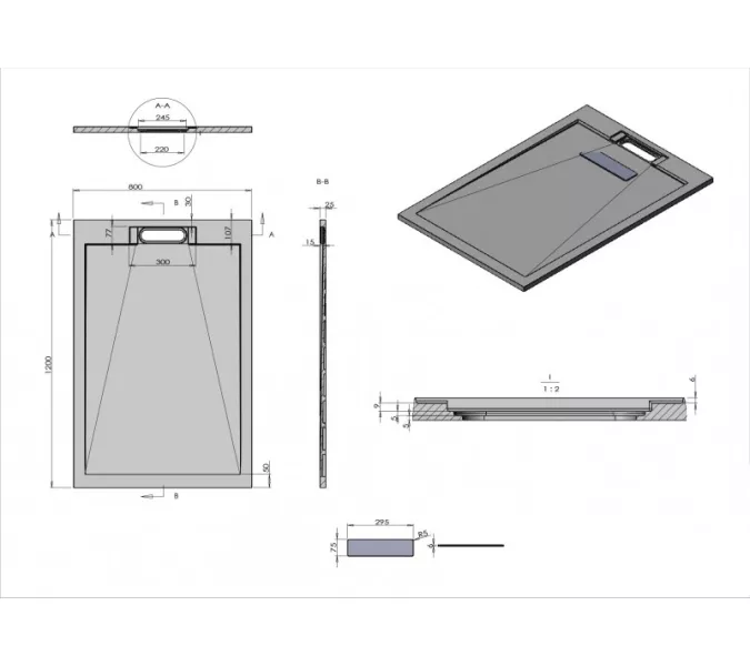 Поддон из искусственного камня ESBANO ESP-LM128VG  120х80, Выбрать цвет: мрамор серый, изображение 5