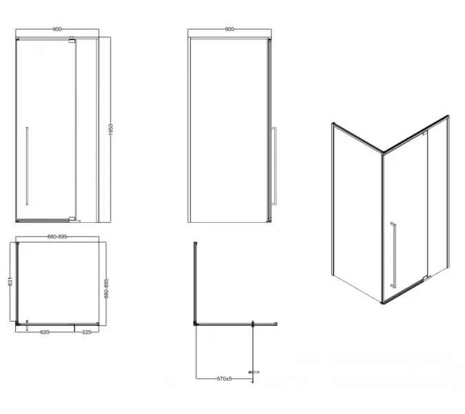 Ограждение душевое ESBANO ESA-90KV-C , 90 х 90 х195, Цвет профиля (вариация): Хром, Выбрать размер: 90х90, изображение 3