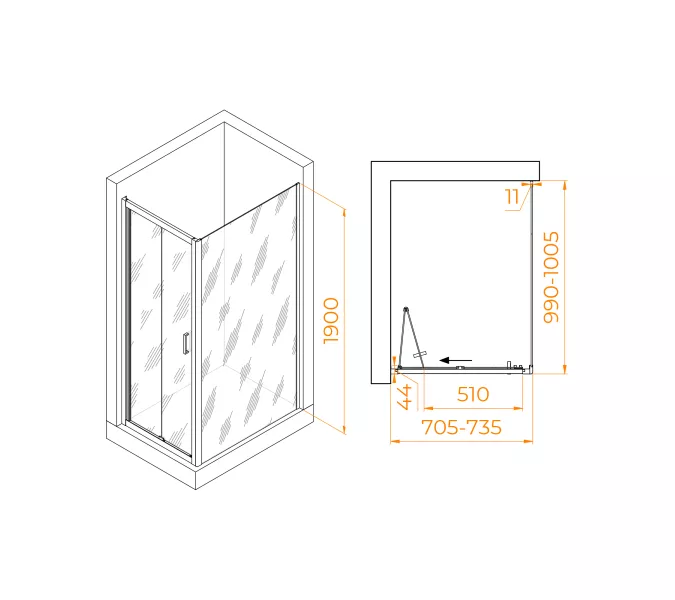 Душевой уголок RGW PA-142 (PA-21+Z-050-5) прозрачное/хром, Цвет стекла: прозрачное, Цвет профиля: Хром, Выбрать размер: 900x1000, изображение 12