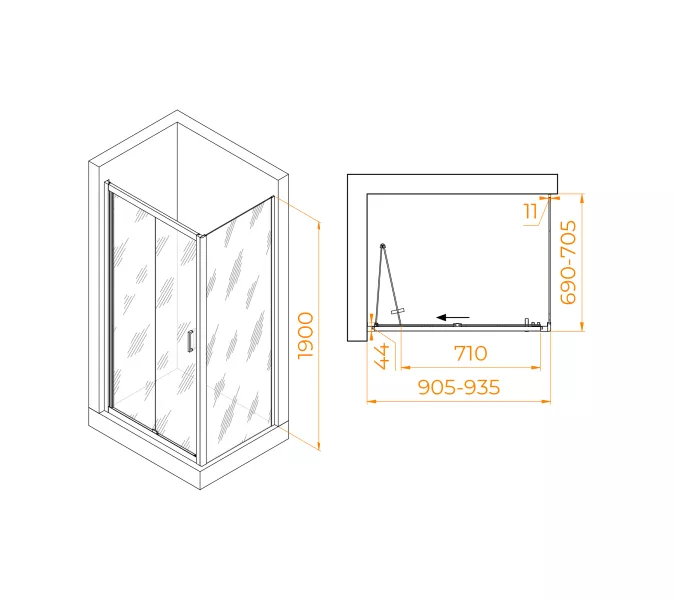 Душевой уголок RGW PA-142B (PA-21B+Z-050-5B) прозрачное/черный, Цвет стекла: прозрачное, Цвет профиля: Черный, Выбрать размер: 900x700, изображение 12