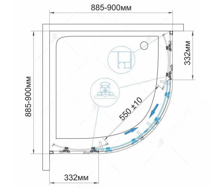 Душевой уголок RGW CL-53 прозрачное/хром, Цвет стекла: прозрачное, Цвет профиля: Хром, Выбрать размер: 900x900, изображение 5