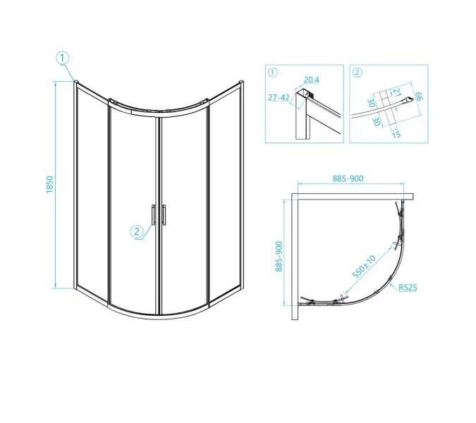Душевой уголок RGW CL-53 прозрачное/хром, Цвет стекла: прозрачное, Цвет профиля: Хром, Выбрать размер: 900x900, изображение 4