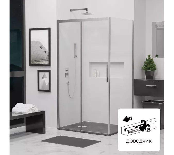 Душевой уголок RGW LE-41 (LE-12 + Z-050-2) прозрачное/хром, Цвет стекла: прозрачное, Цвет профиля: Хром, Выбрать размер: 1000x900